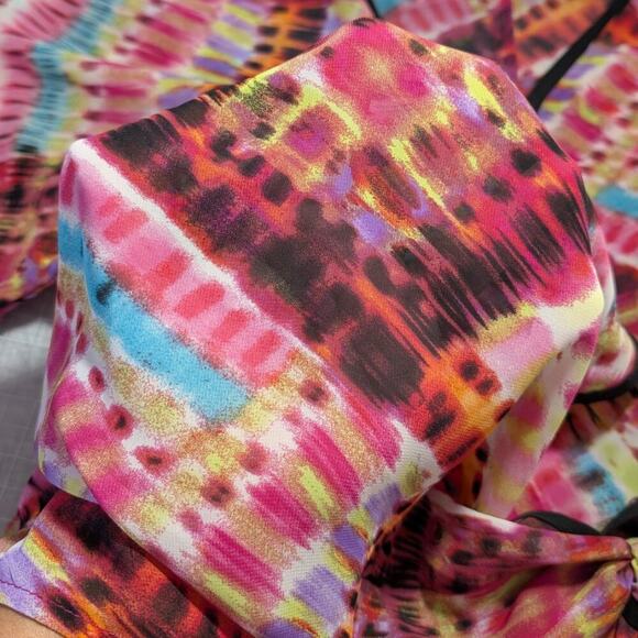 Chenault multi-color semi-sheer flowy blouse with knot front, size XL - Picture 5 of 8